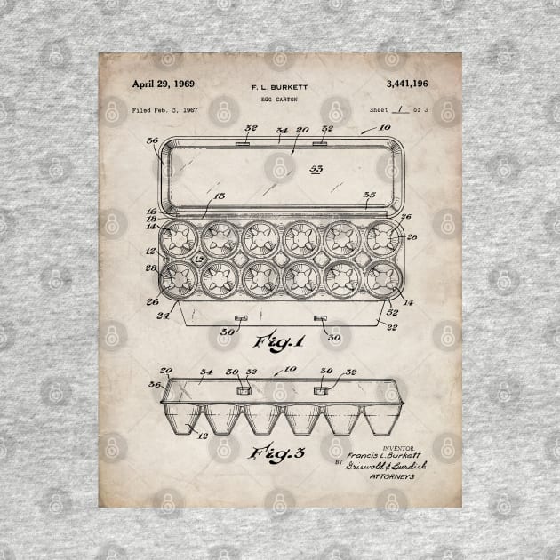 Egg Carton Patent - Kitchen Chef Farming Farmhouse Art - Antique by patentpress